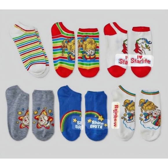 Rainbow Brite Accessories - Rainbow Brite No-Show Socks 6 Pair Pack Womens Shoe Size 4-10 Retro 80s Graphics